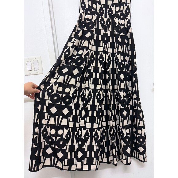 Akris Kaleidoscope Print Maxi Dress Pleated Black White Geometric Wool Silk 6 - Picture 15 of 16